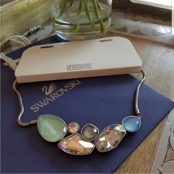 AUTHENTIC Swarovski Crystallized Green & Blue Multicolor Collar Necklace NWT - Picture 5 of 10